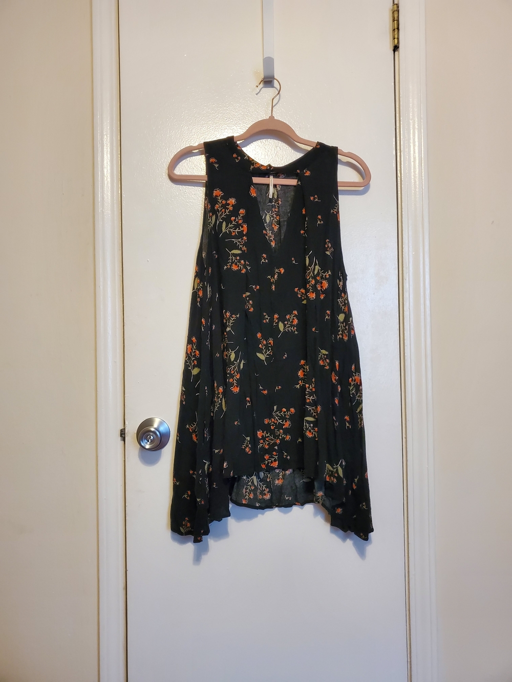 Free People Black Floral V-Neck Swing Tank